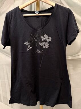 Black Embellished Fitted Short Sleeve Tee